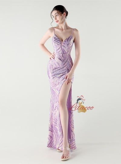 Mermaid Sequins Spaghetti Straps Split Prom Dress