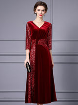 Burgundy Velvet Sequins Mother Of The Bride Dress