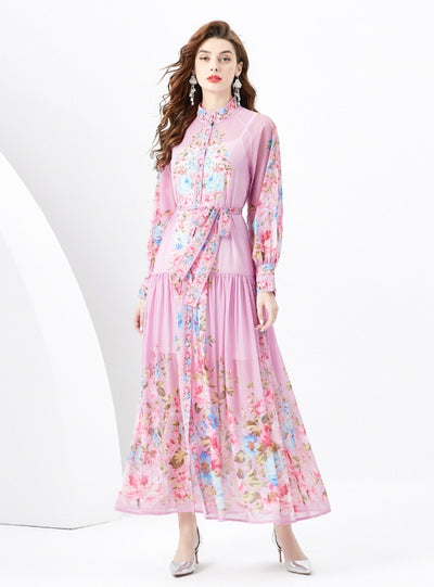 Lantern Long Sleeve Slim Printed Dress