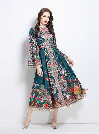 Stand-up collar Flared Sleeves Dress