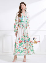 Palace V-neck Breasted Long Printed Dress