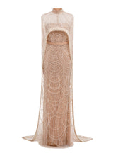Champagne Tulle Beading Shawl Prom Dress