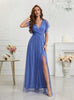 Blue Tulle V-neck Split Prom Dress