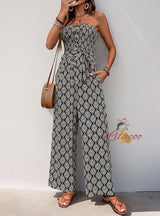 Pleats Printed Strapless Jumpsuit