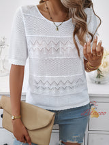 Round Neck Hollow Short Sleeve Sweater