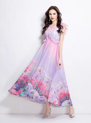 Spring Retro Flower Long Dress