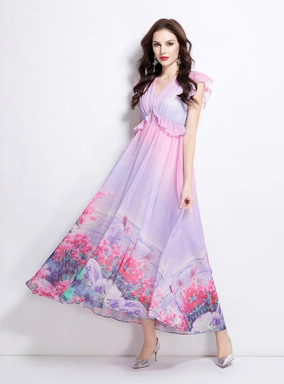 Spring Retro Flower Long Dress