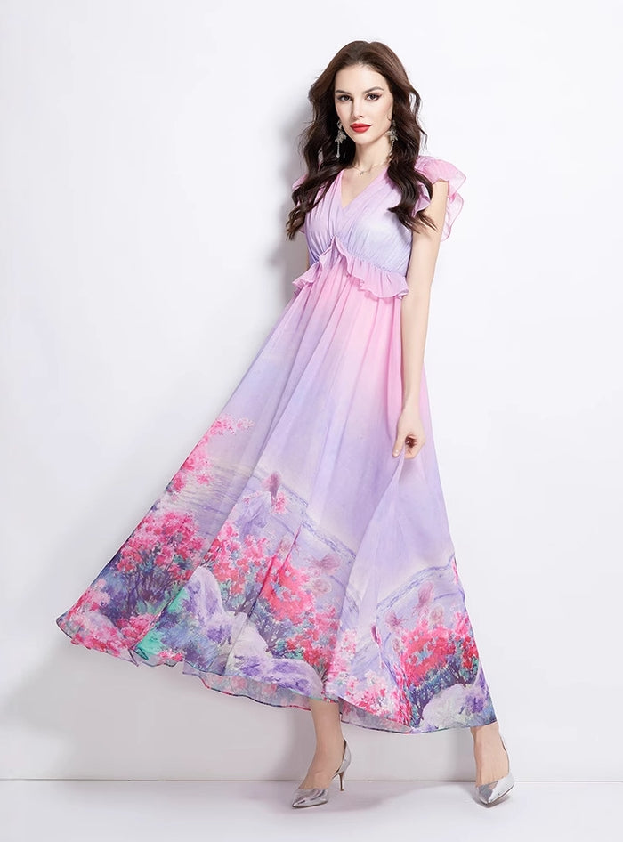 Spring Retro Flower Long Dress