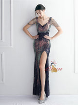 Mermaid Sequins Straps Beading Prom Dress