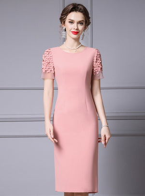 Pink Scoop Short Sleeve Mother Of The Bride Dress