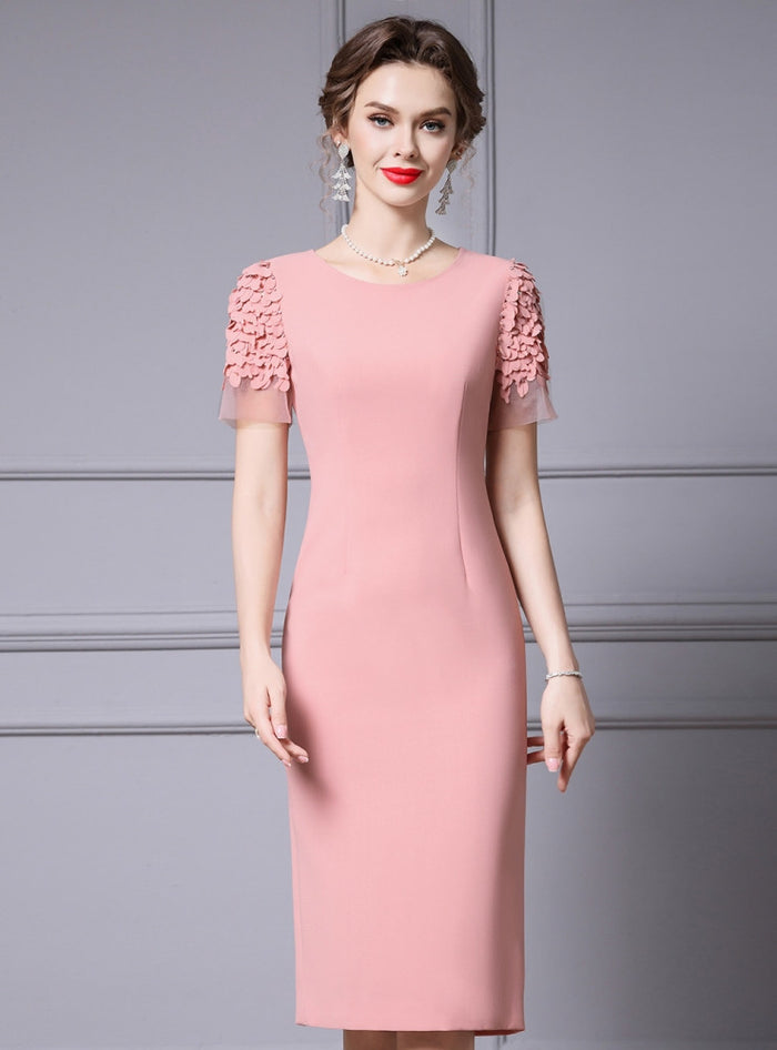 Pink Scoop Short Sleeve Mother Of The Bride Dress