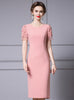 Pink Scoop Short Sleeve Mother Of The Bride Dress