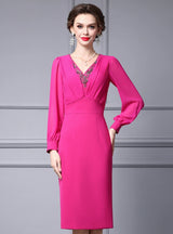 Fuchsia Pleats Beading Mother of the Bride Dress