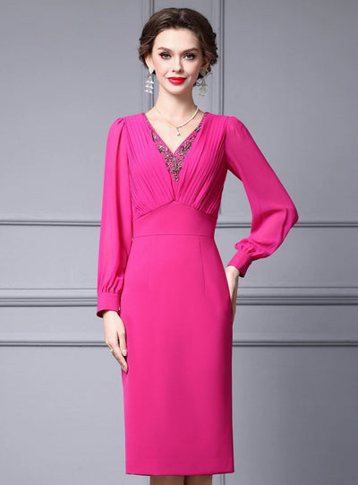 Fuchsia Pleats Beading Mother of the Bride Dress