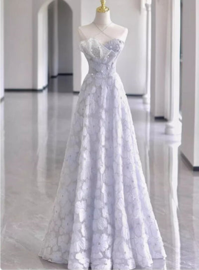 Blue Tulle Sequins Prom Dress