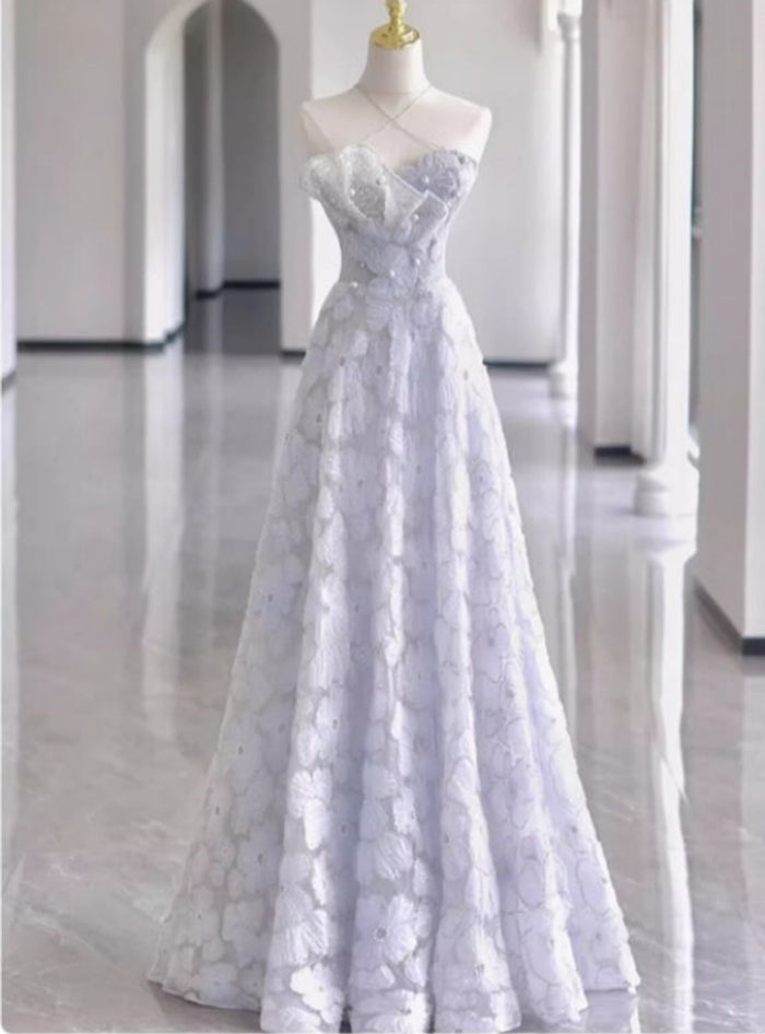 Blue Tulle Sequins Prom Dress