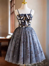 Black Tulle Sequins Embroidery Homecoming Dress