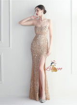 Mermaid Sequins Spaghetti Straps Prom Dress