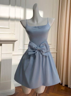 Slim Straps Blue Bow Dress
