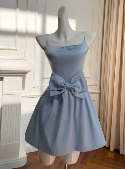 Slim Straps Blue Bow Dress