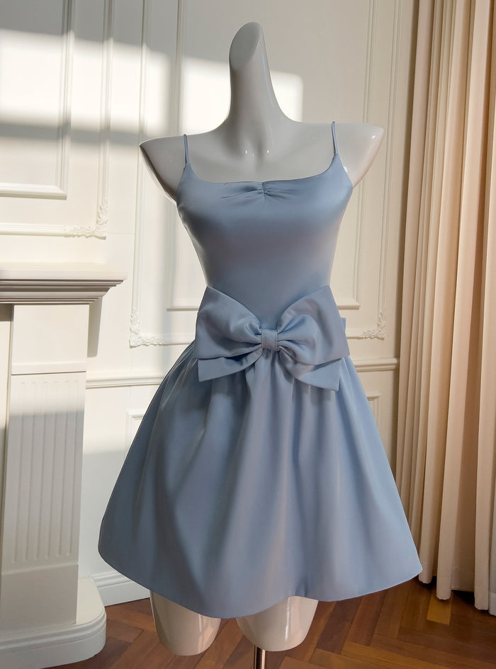 Slim Straps Blue Bow Dress