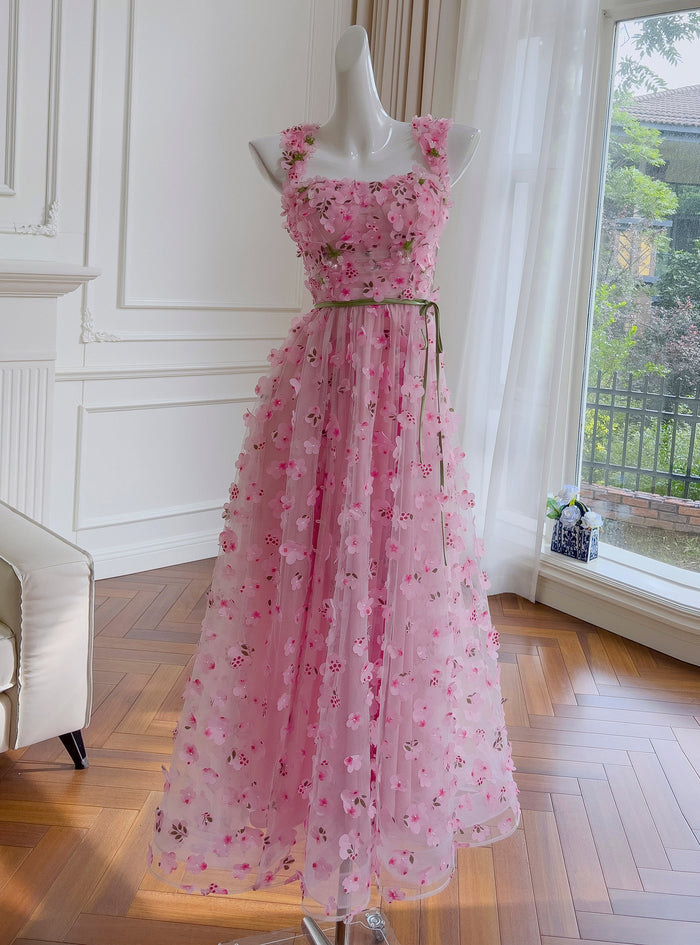 Pink Flower Sling Slim Dress