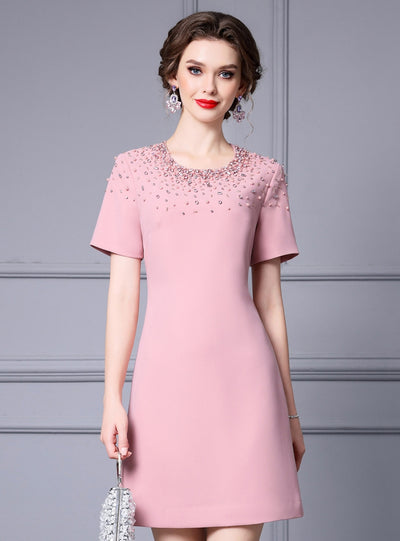 Pink Short Sleeve Mother Of The Bride Dress