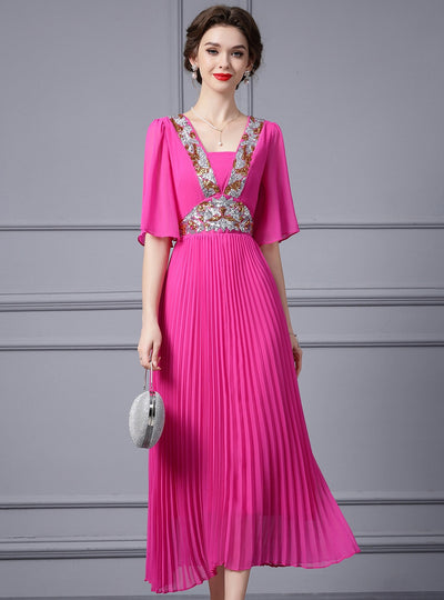Fuchsia Chiffon Sequins Mother Of The Bride Dress
