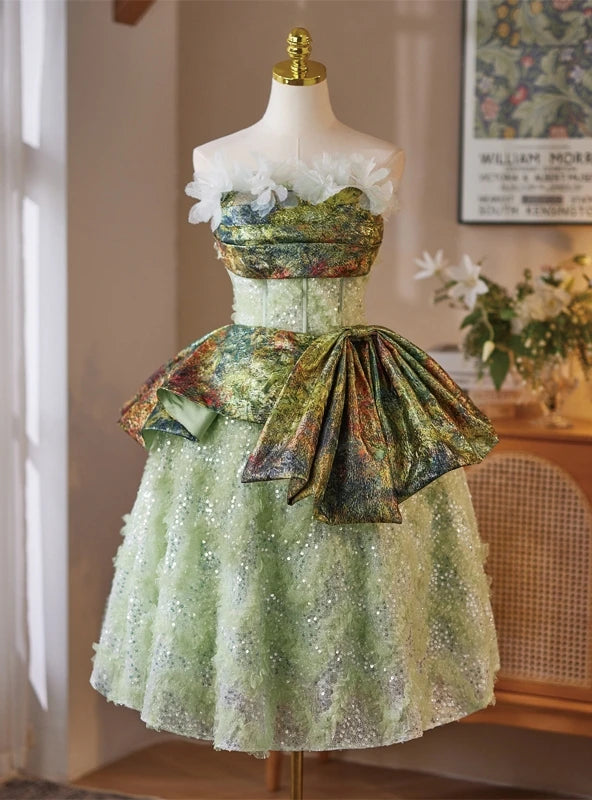 Green Sequins Strapless Homecoming Dress
