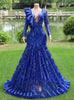 Royal Blue Mermaid Sequins Long Sleeve Prom Dress