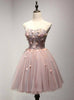 Pink Tulle Strapless Appliques Beading Homecoming Dress