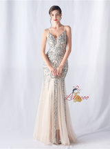 Mermaid Sequins Tulle Spaghetti Straps Prom Dress