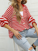 Striped Loose Single-breasted V-neck Sweater