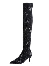 High Heel Pointed Suede Rhinestone Boots