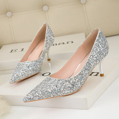 Shallow-mouthed Pointed Sequined Banquet Shoes