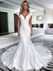 White Mermaid Satin V-neck Lace Wedding Dress