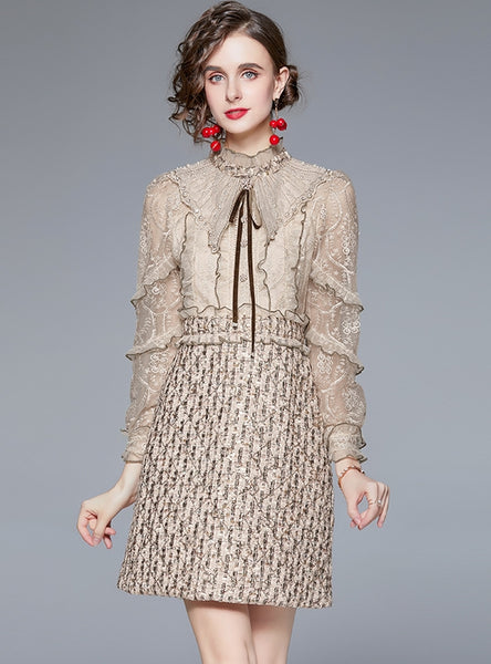 Embroidered Lace Stitching Sequined Dress
