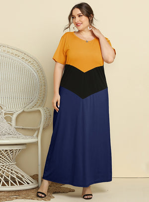 Color Matching Loose Slim Short-sleeved Dress