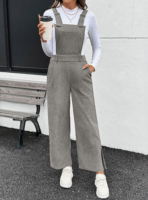 Solid Corduroy Adjustable Jumpsuit