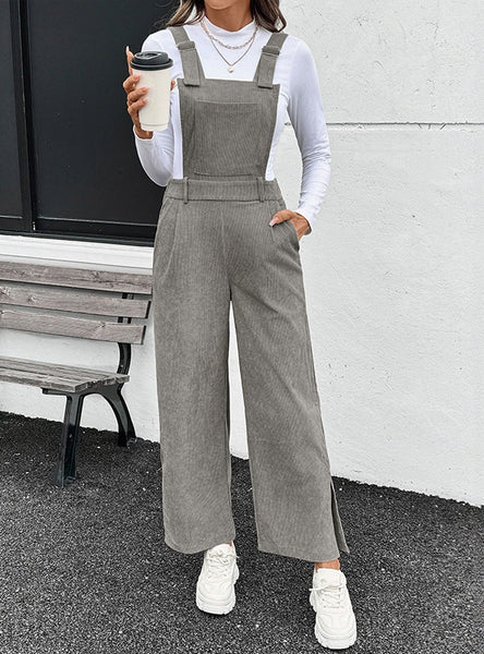 Solid Corduroy Adjustable Jumpsuit