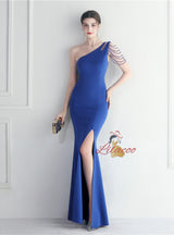 Mermaid One Shoulder Beading Split Prom Dress
