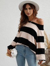 Spliced Striped Pullover Loose Sweater