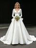 White Satin Long Sleeve V-neck Wedding Dress