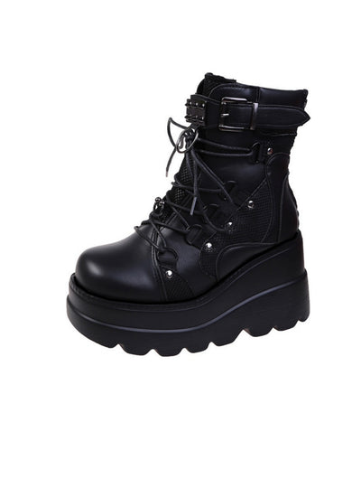 Thick-soled Mid-barrel Wedges Jockey Boots