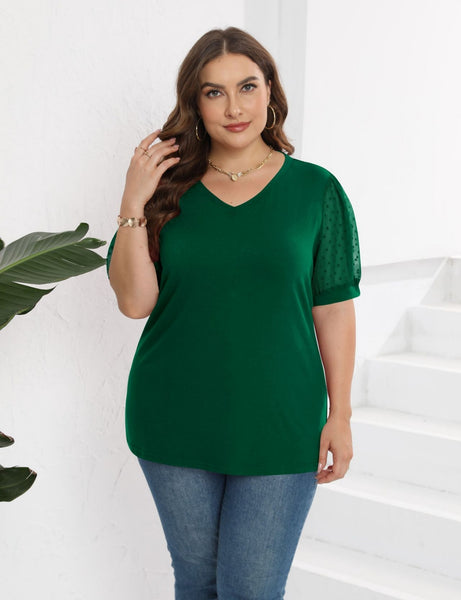 Short-sleeved V-neck Solid color T-shirt