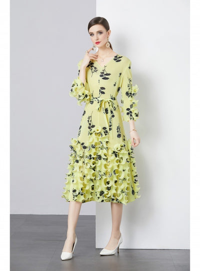 Heavy Industry Wood Ear Print Waist Pleats Dress