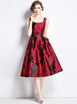 Sleeveless Square Collar Jacquard Dress