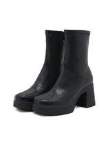 Solid Color Round Toe Wedge Zipper Boots