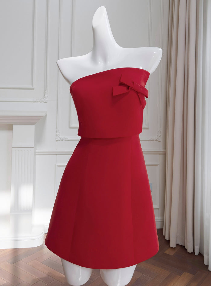 Red Strapless Short Prom Dress