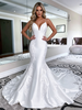 White Mermaid Satin Lace Spaghetti Straps Wedding Dress